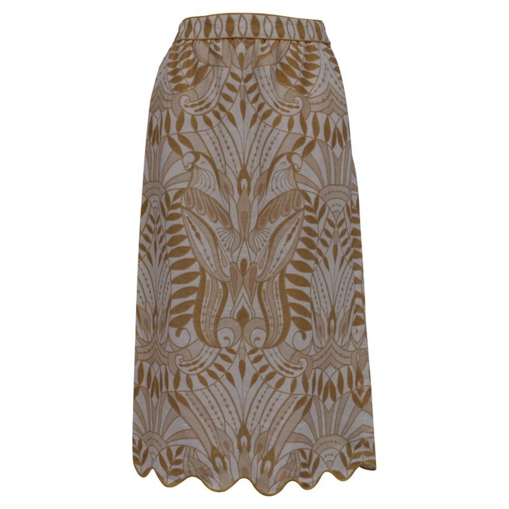 Farm Rio Printed Midi Skirt in Beige Linen